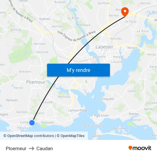 Ploemeur to Caudan map