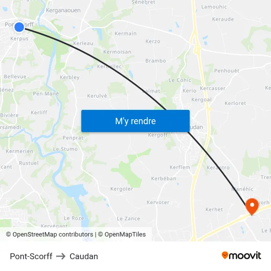 Pont-Scorff to Caudan map