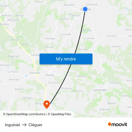 Inguiniel to Cléguer map