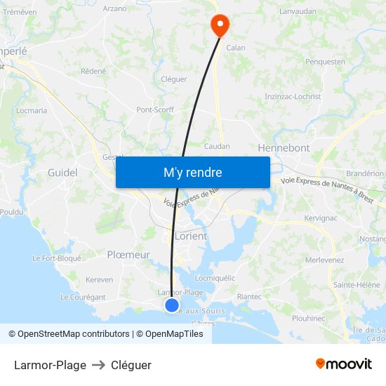 Larmor-Plage to Cléguer map