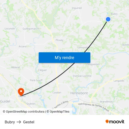 Bubry to Gestel map