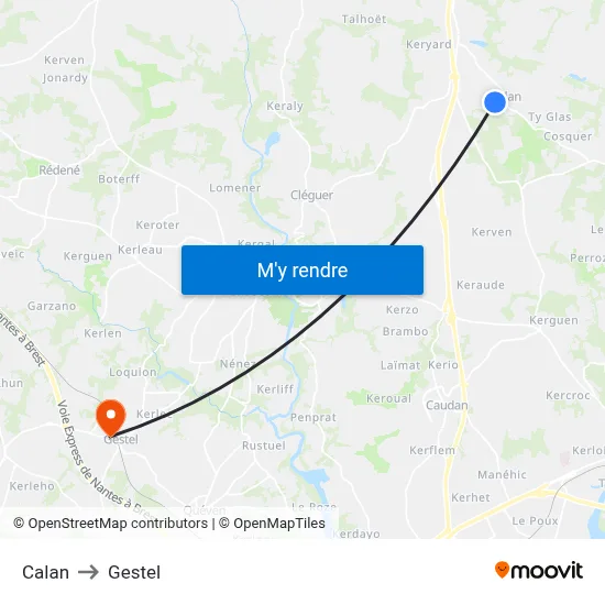 Calan to Gestel map