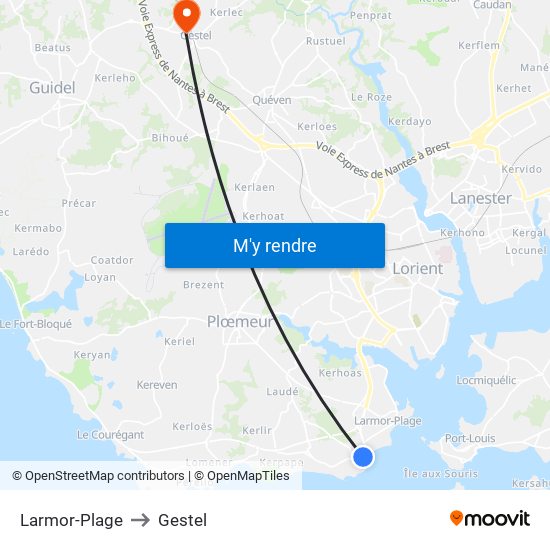 Larmor-Plage to Gestel map