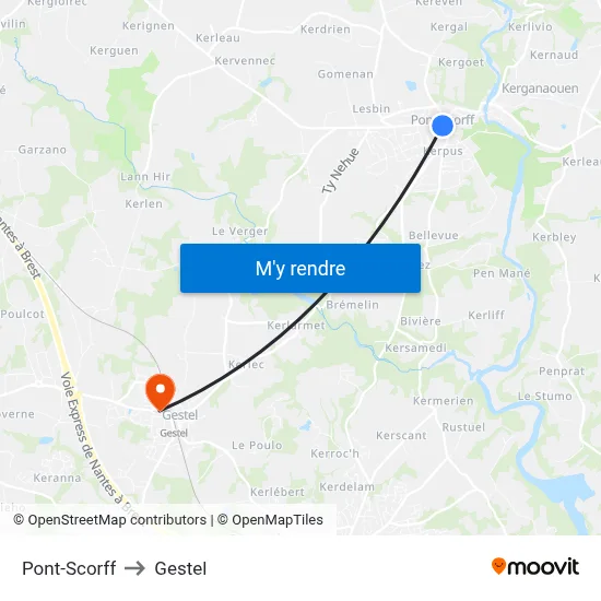 Pont-Scorff to Gestel map