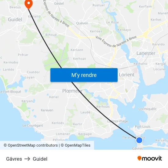 Gâvres to Guidel map