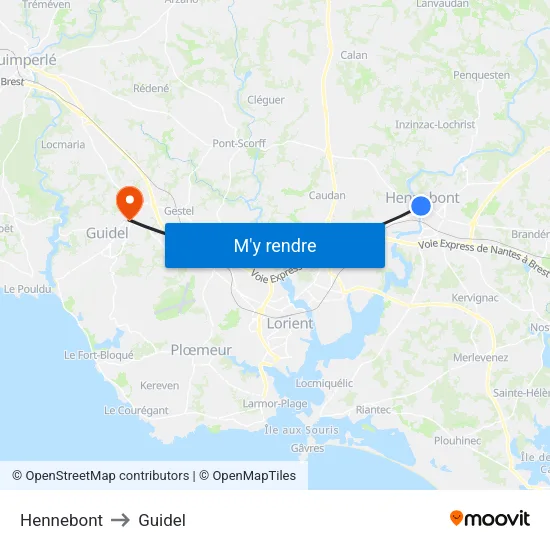 Hennebont to Guidel map