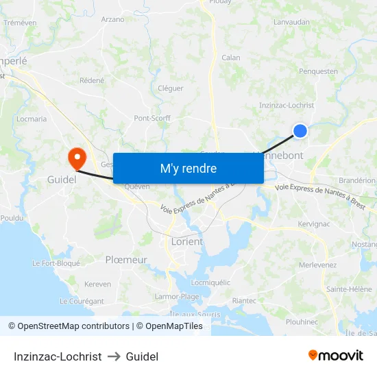 Inzinzac-Lochrist to Guidel map