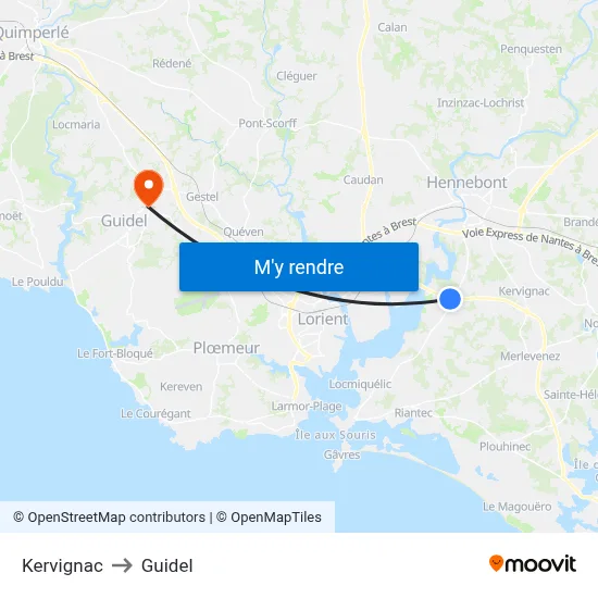 Kervignac to Guidel map