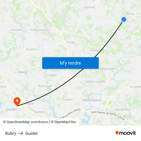 Bubry to Guidel map