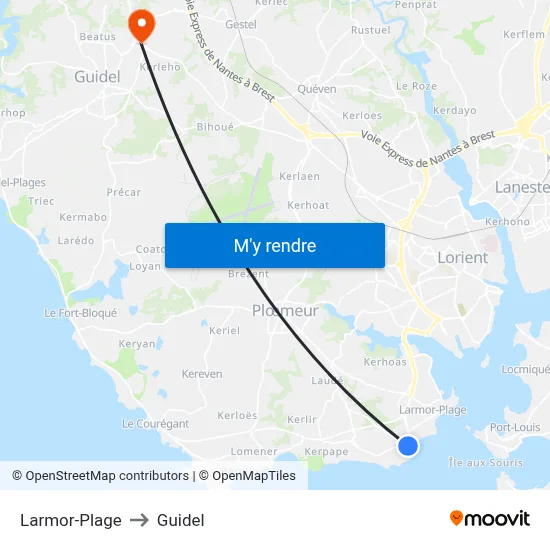 Larmor-Plage to Guidel map