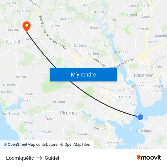 Locmiquélic to Guidel map