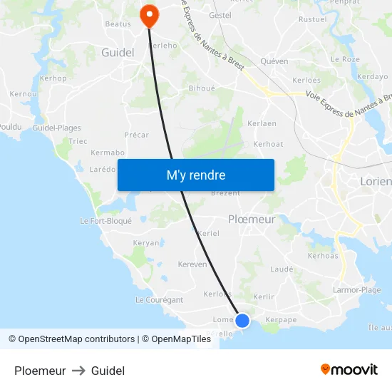 Ploemeur to Guidel map