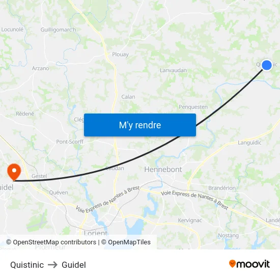 Quistinic to Guidel map