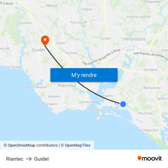 Riantec to Guidel map