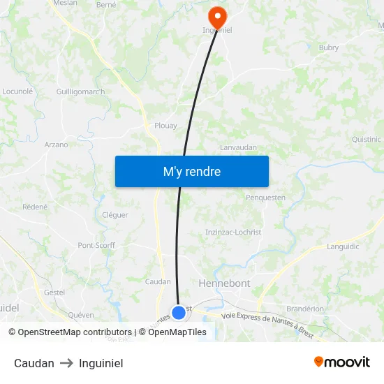 Caudan to Inguiniel map