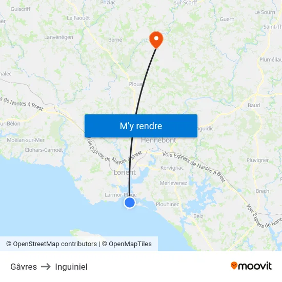 Gâvres to Inguiniel map