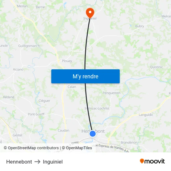Hennebont to Inguiniel map