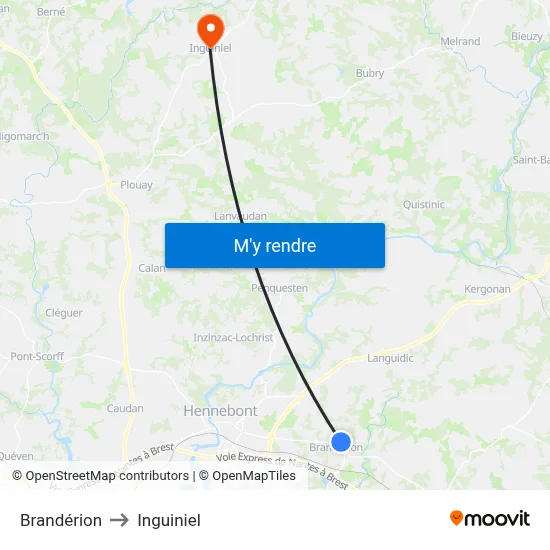 Brandérion to Inguiniel map