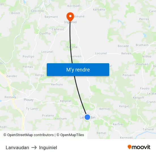 Lanvaudan to Inguiniel map