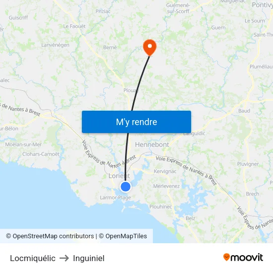 Locmiquélic to Inguiniel map