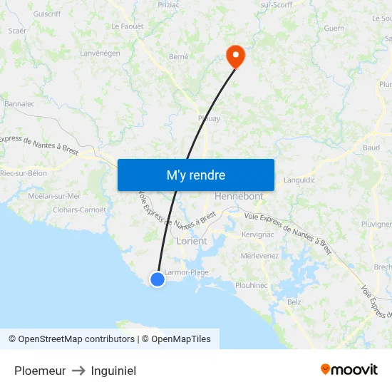 Ploemeur to Inguiniel map