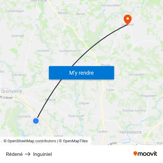 Rédené to Inguiniel map