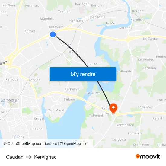 Caudan to Kervignac map