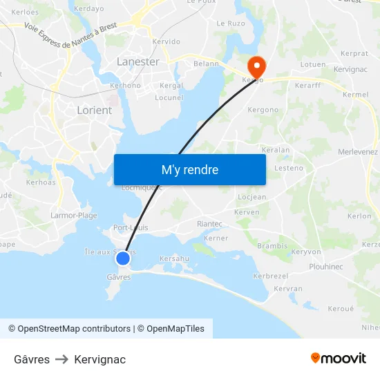 Gâvres to Kervignac map