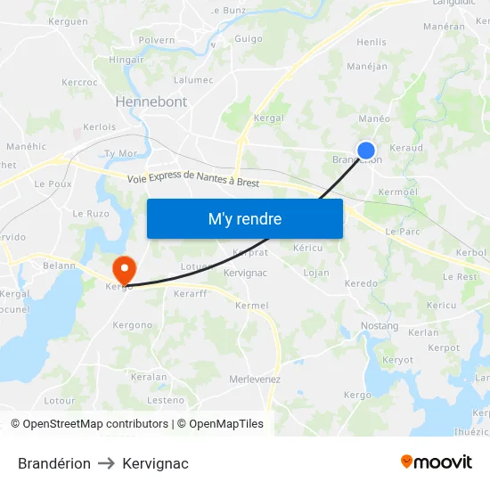 Brandérion to Kervignac map