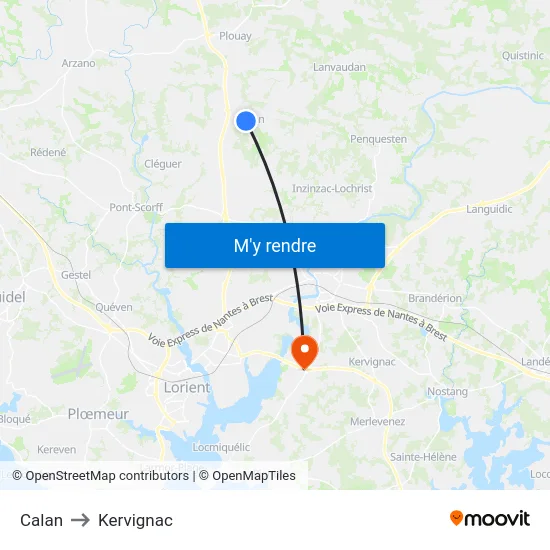 Calan to Kervignac map