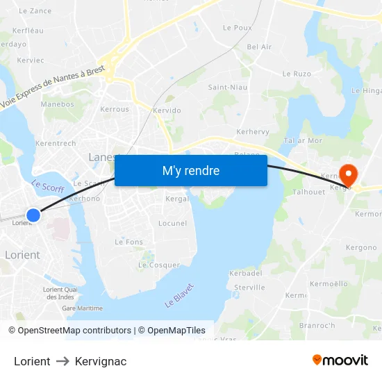 Lorient to Kervignac map
