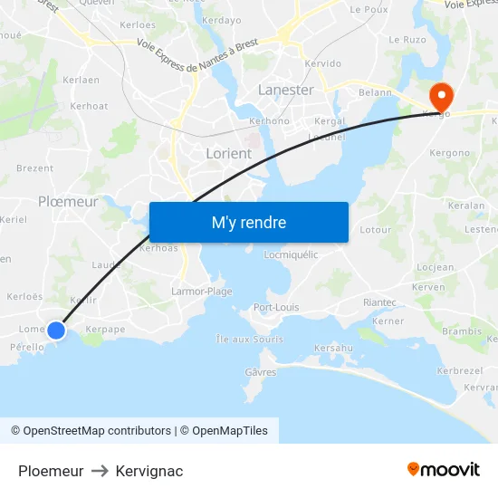 Ploemeur to Kervignac map