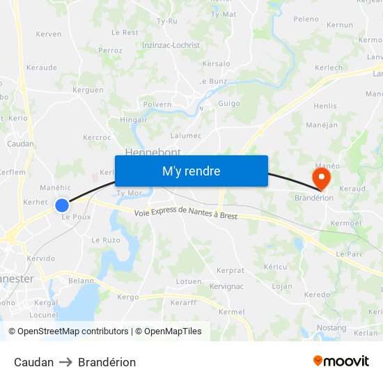 Caudan to Brandérion map