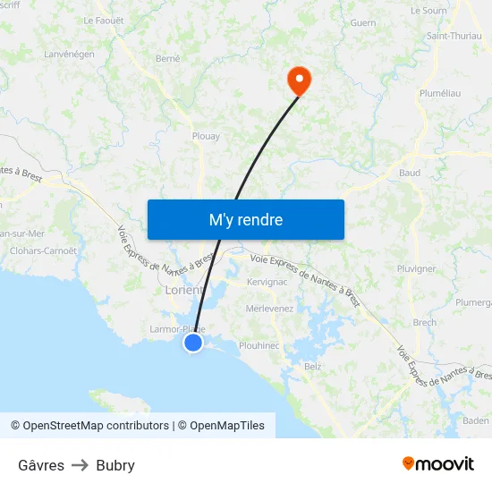 Gâvres to Bubry map
