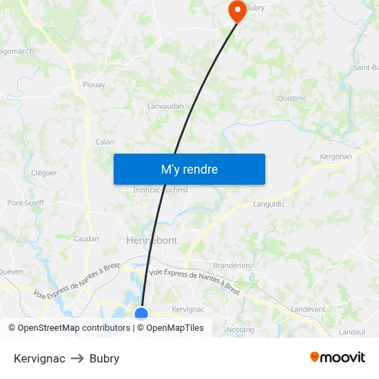 Kervignac to Bubry map