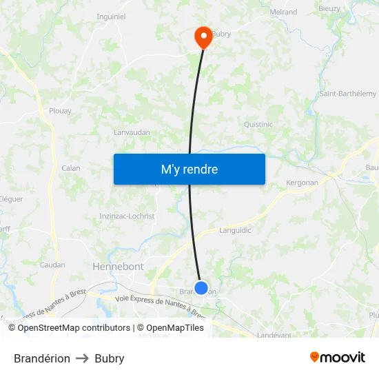 Brandérion to Bubry map