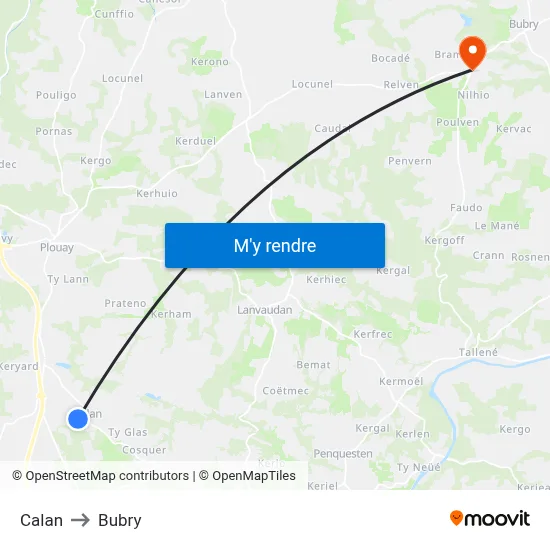 Calan to Bubry map