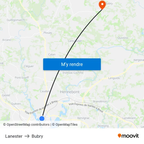 Lanester to Bubry map