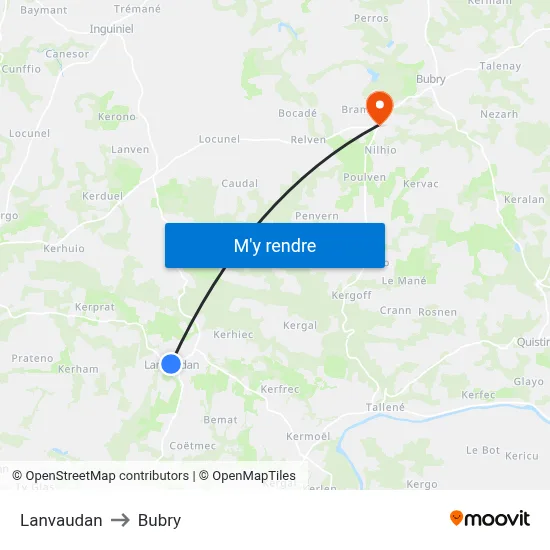Lanvaudan to Bubry map