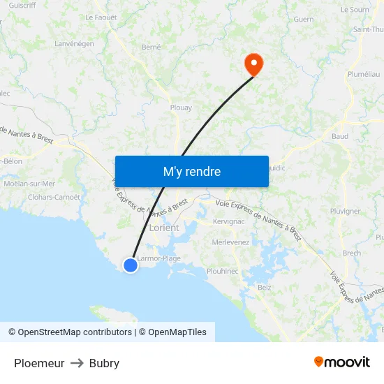 Ploemeur to Bubry map