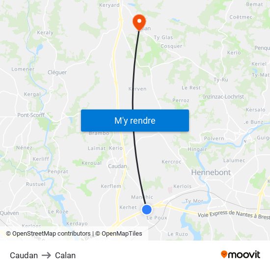Caudan to Calan map