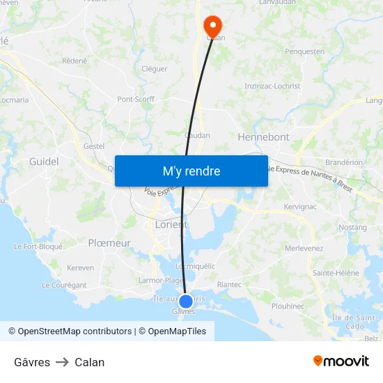 Gâvres to Calan map