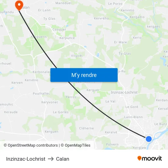 Inzinzac-Lochrist to Calan map