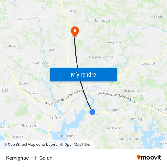 Kervignac to Calan map