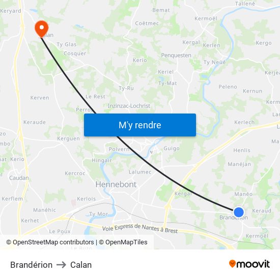 Brandérion to Calan map