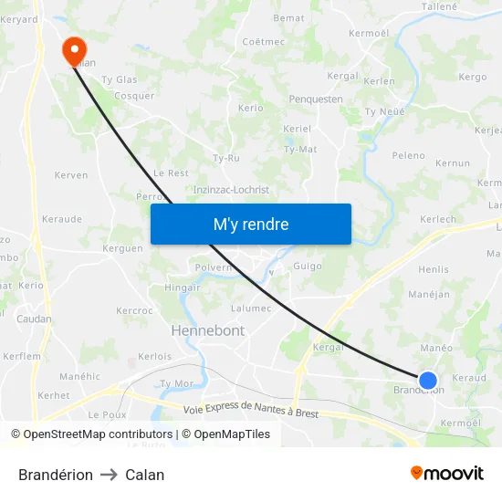 Brandérion to Calan map