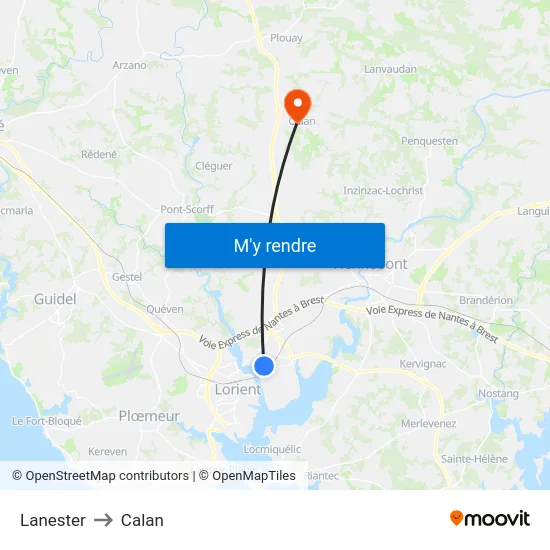 Lanester to Calan map