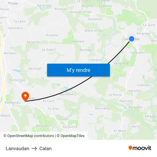 Lanvaudan to Calan map