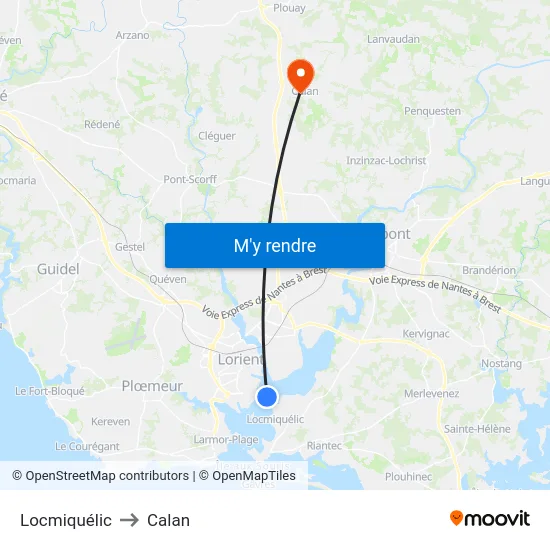 Locmiquélic to Calan map