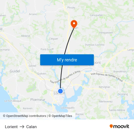 Lorient to Calan map